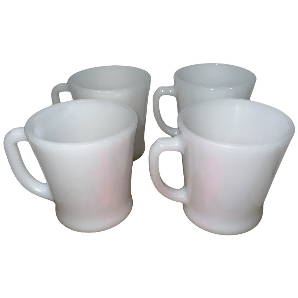 4 Vintage Fire King Ivory Off White Coffee Mug Cup D-Handle Oven Ware Nice Set B